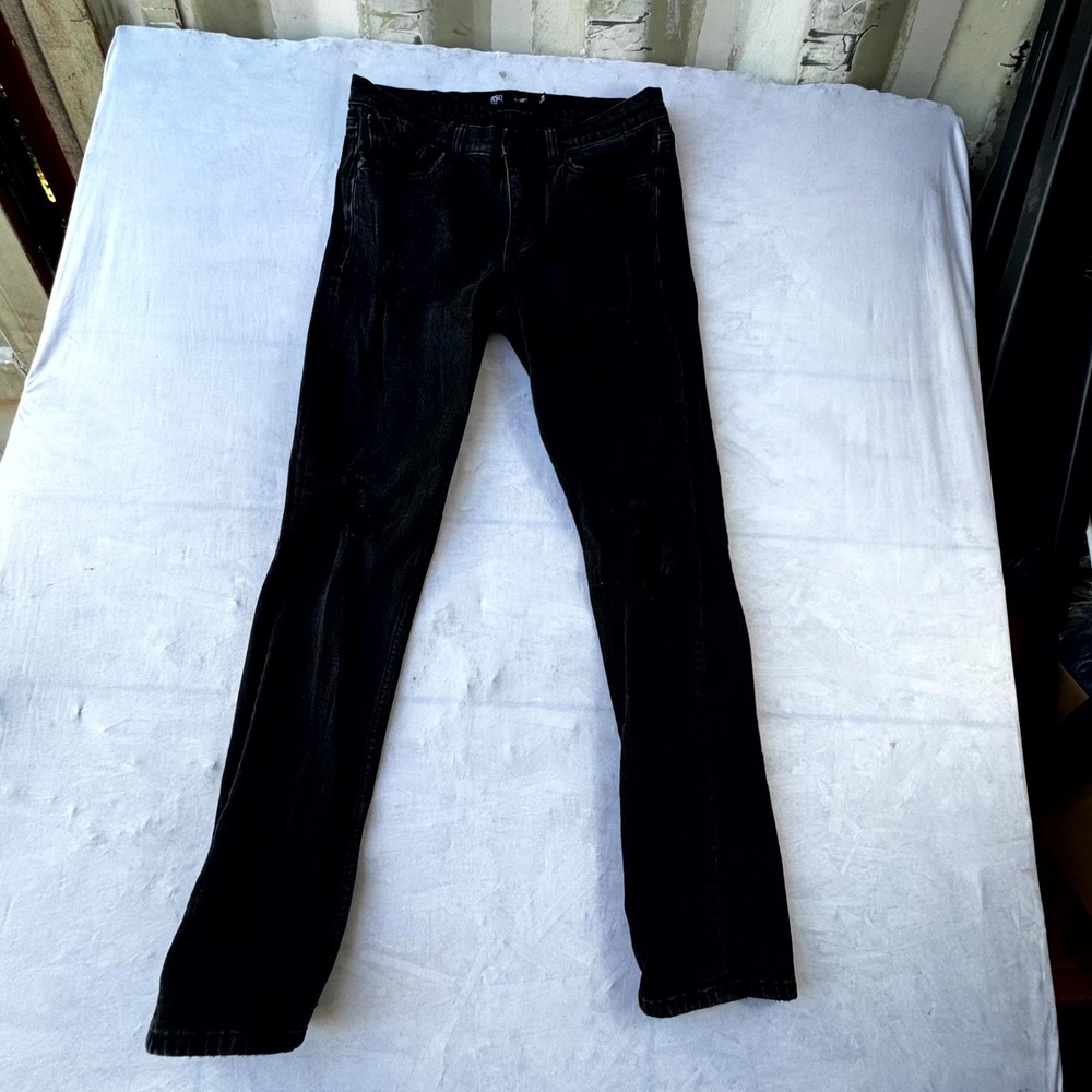 RSQ Skinny Jeans Mens 30x32 Black Denim Dark Wash Distressed Logo Streetwear